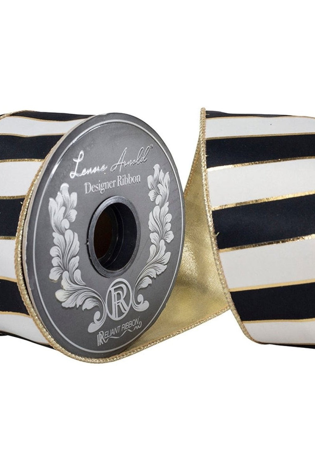 Shop For 2.5in Striped Metallic Back Ribbon: Black/Gold (10 Yards)