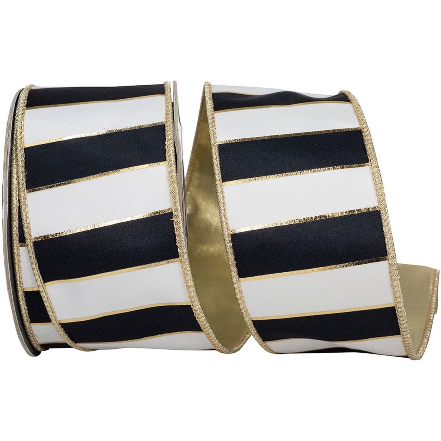 Shop For 2.5in Striped Metallic Back Ribbon: Black/Gold (10 Yards)