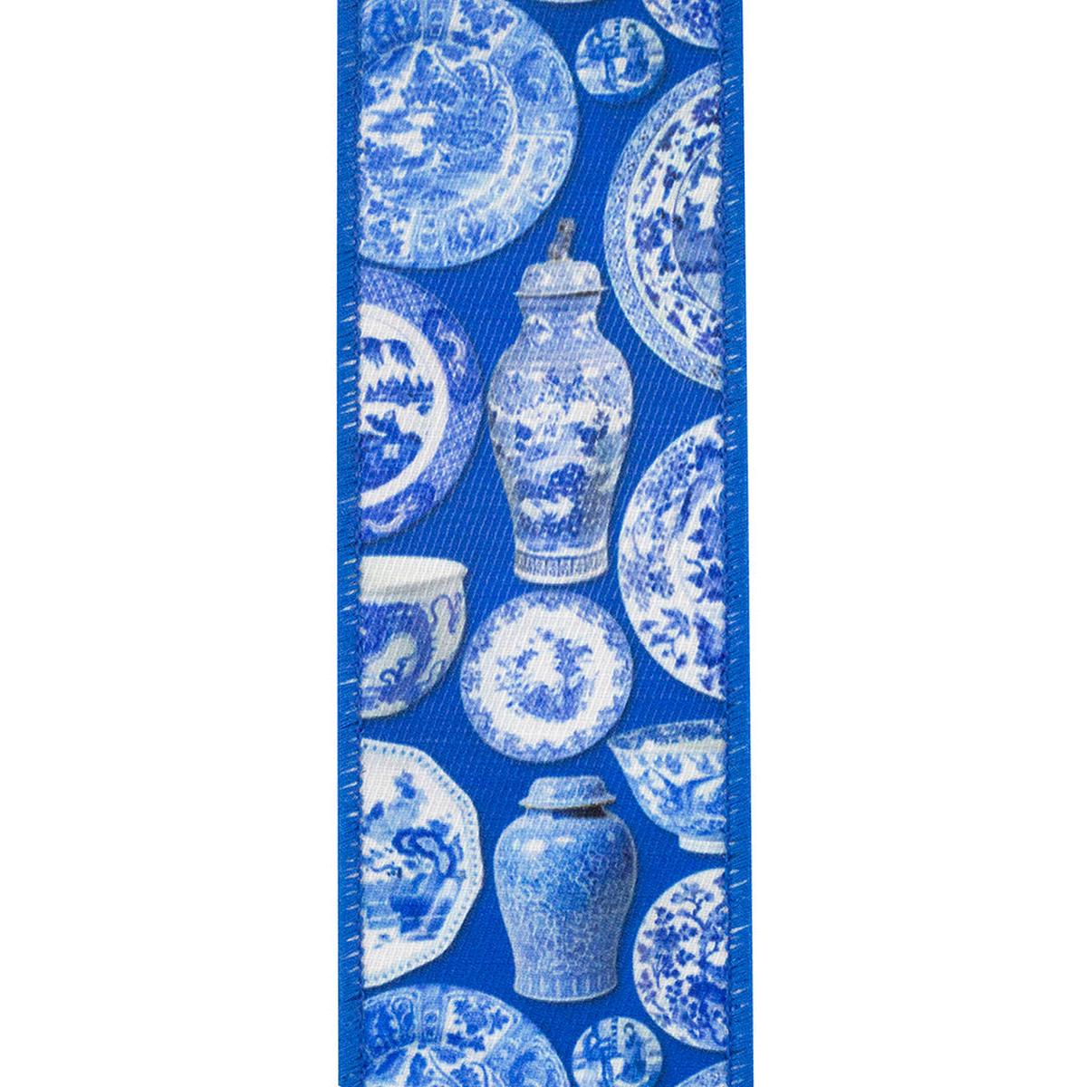 Shop For 2.5in Terra Cotta Ceramics Chinoiserie Ribbon: Blue (10 Yards)