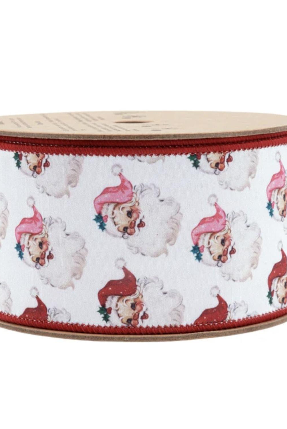 2.5in Vintage Santa Face Ribbon: Pink/Red (10 Yards)