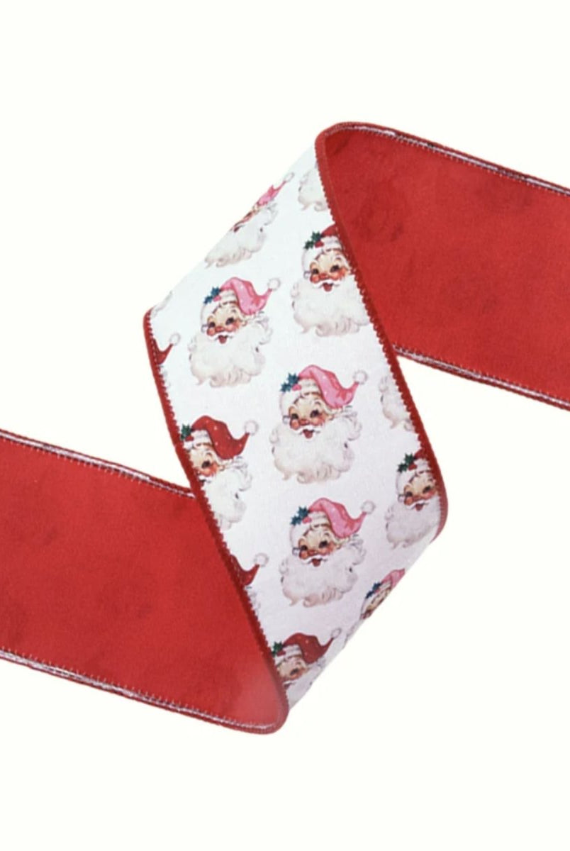 Shop For 2.5in Vintage Santa Face Ribbon: Pink/Red (10 Yards)
