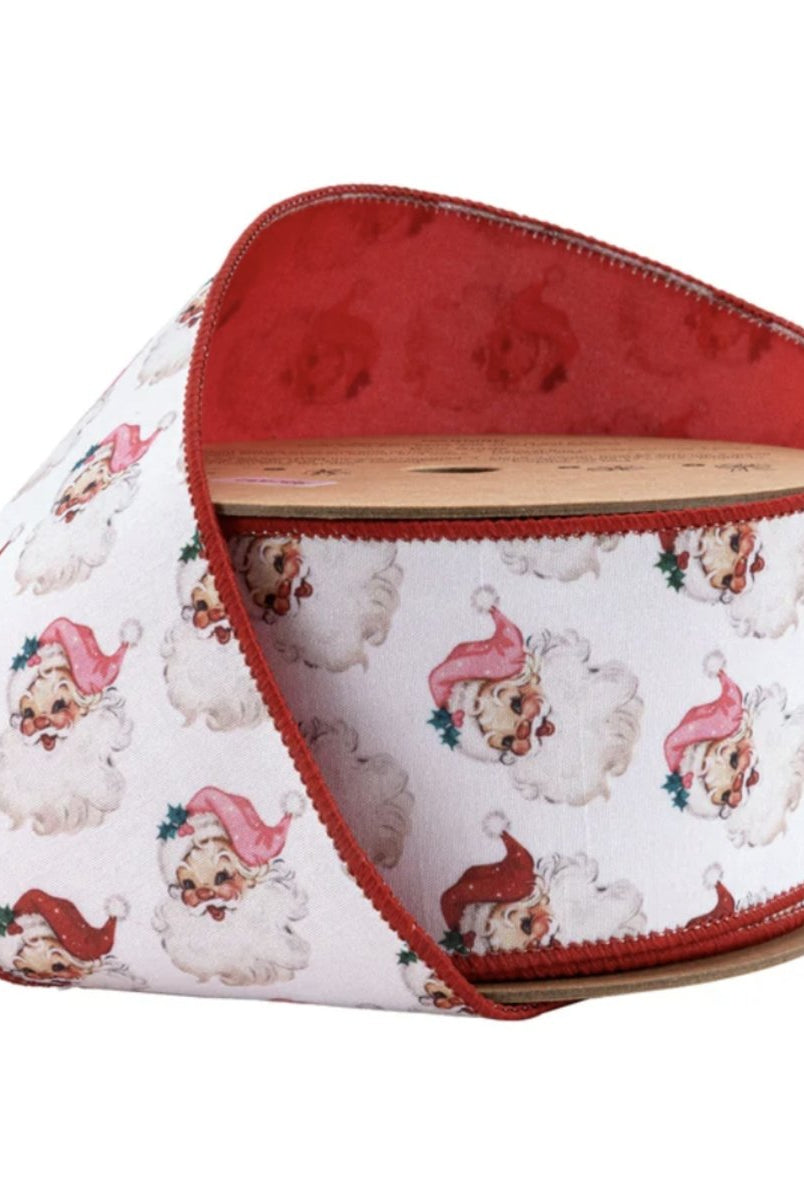 Shop For 2.5in Vintage Santa Face Ribbon: Pink/Red (10 Yards)