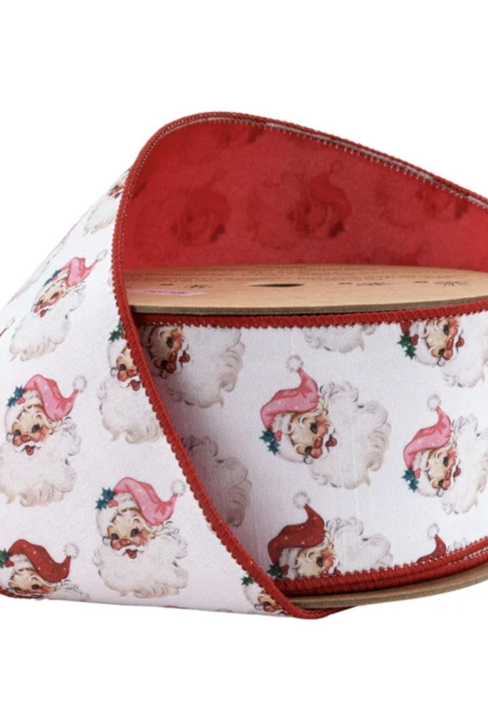 2.5in Vintage Santa Face Ribbon: Pink/Red (10 Yards)