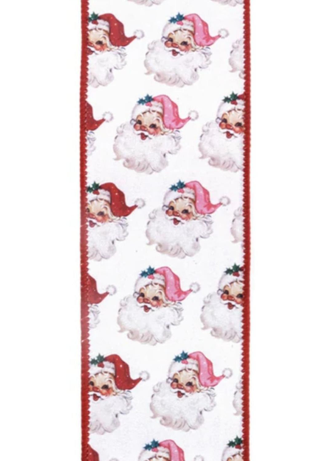 2.5in Vintage Santa Face Ribbon: Pink/Red (10 Yards)