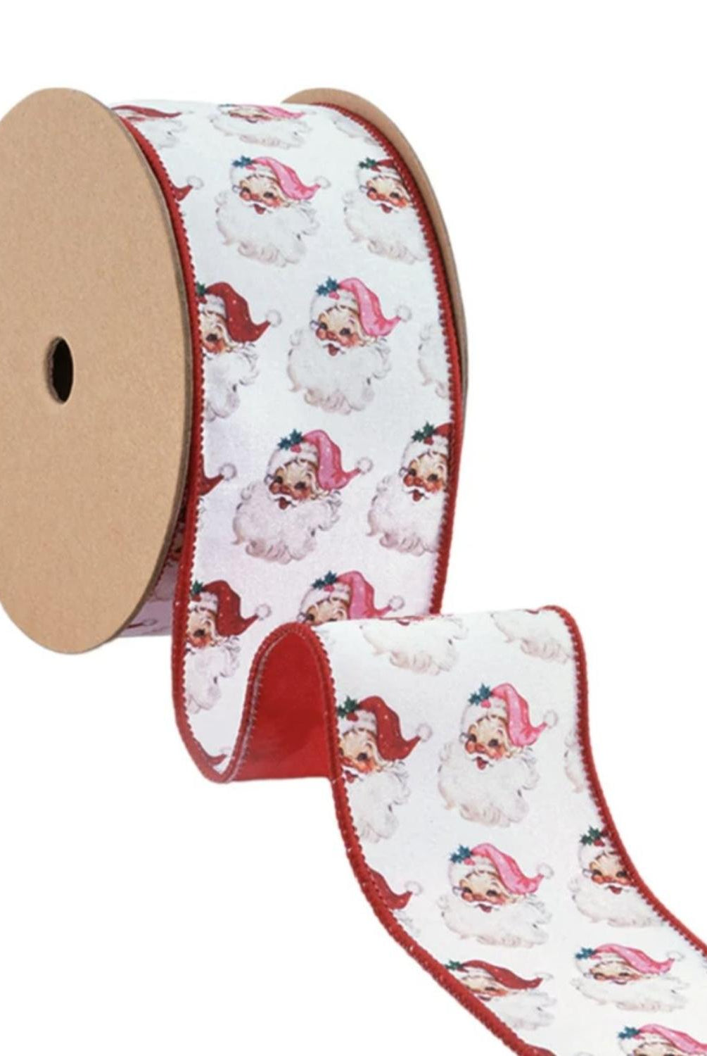 2.5in Vintage Santa Face Ribbon: Pink/Red (10 Yards)