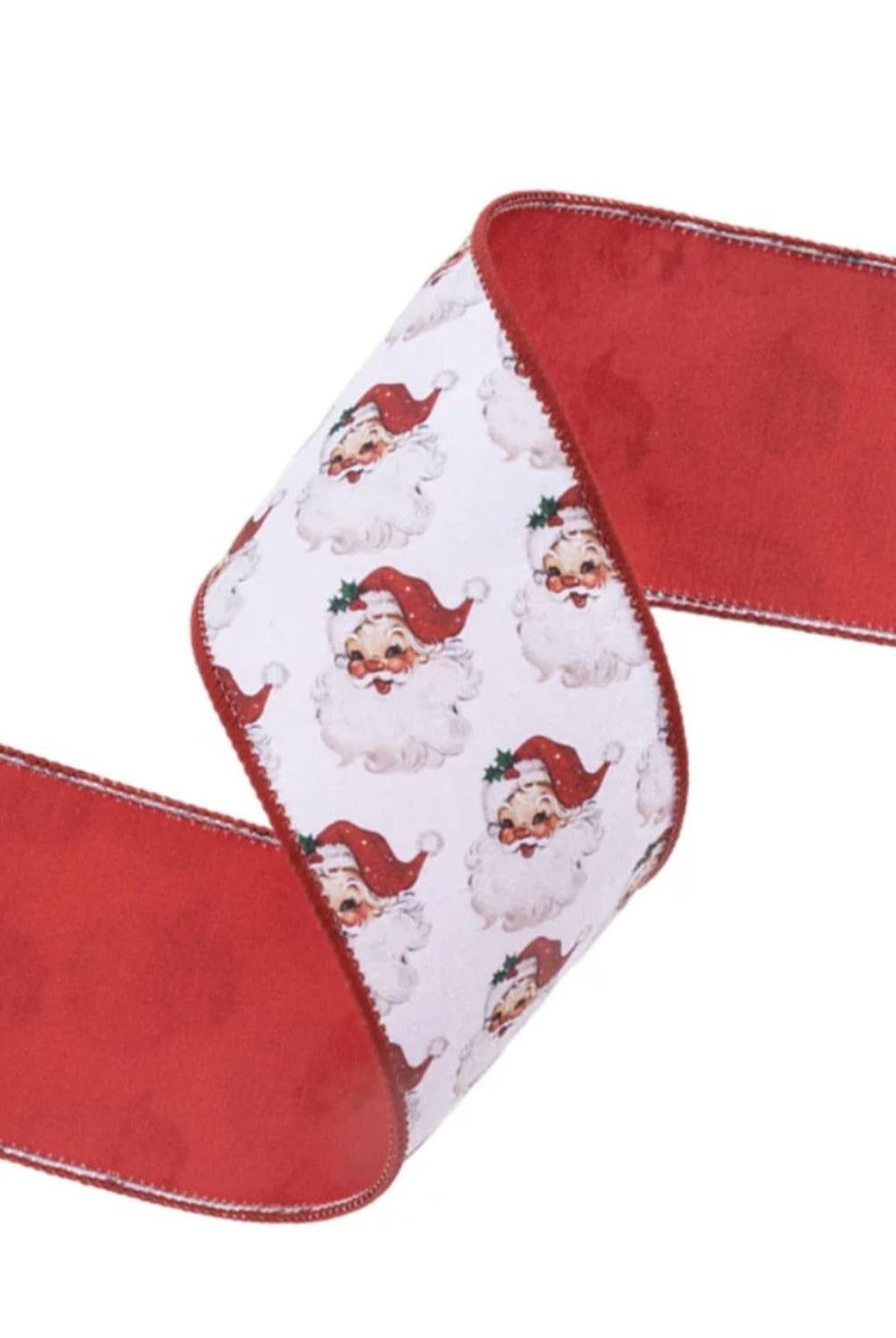 2.5in Vintage Santa Face Ribbon: Red (10 Yards)