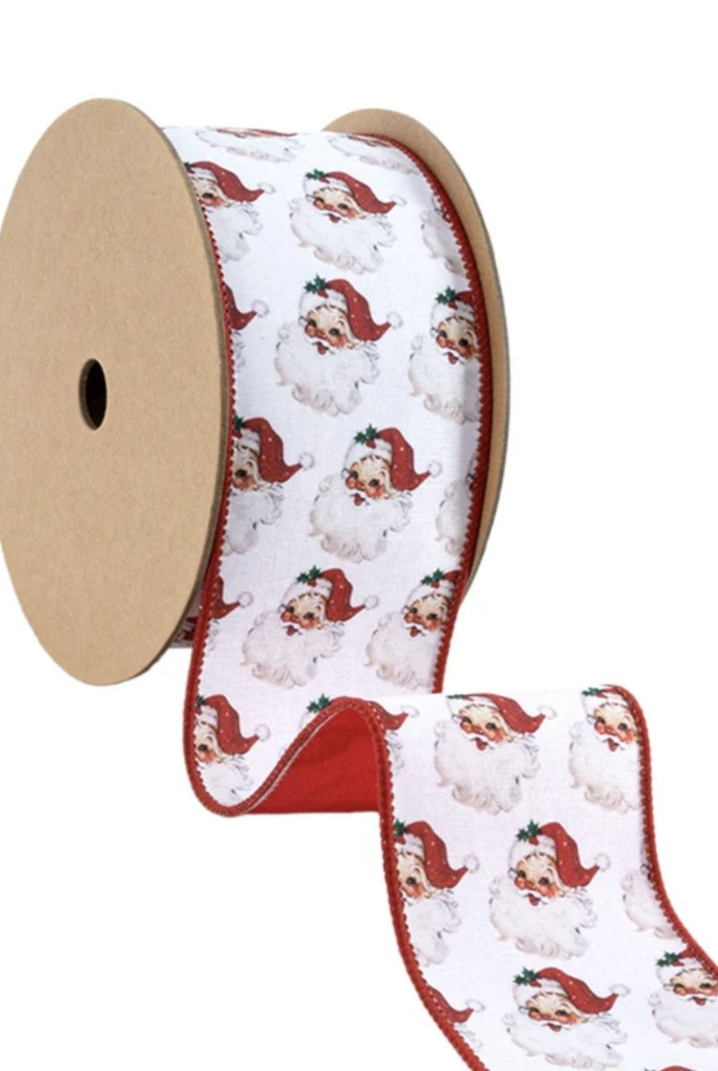 Shop For 2.5in Vintage Santa Face Ribbon: Red (10 Yards)