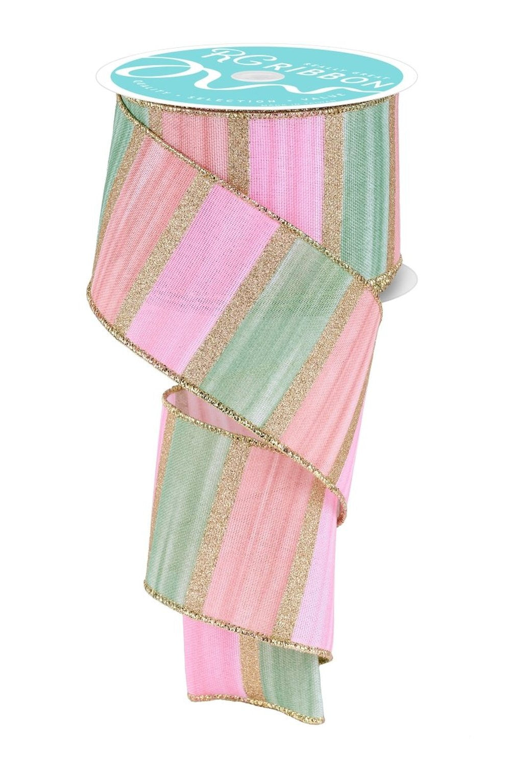 Shop For 2.5in Watercolor Stripes Ribbon: Sage/Pink (10 Yards)