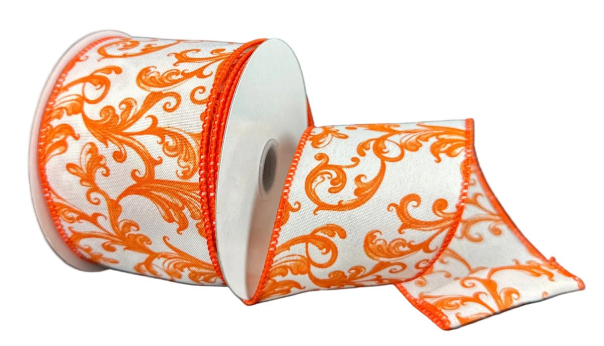 Shop For 2.5in White Satin Chinoiserie Floral Ribbon: Rust (10 Yards)