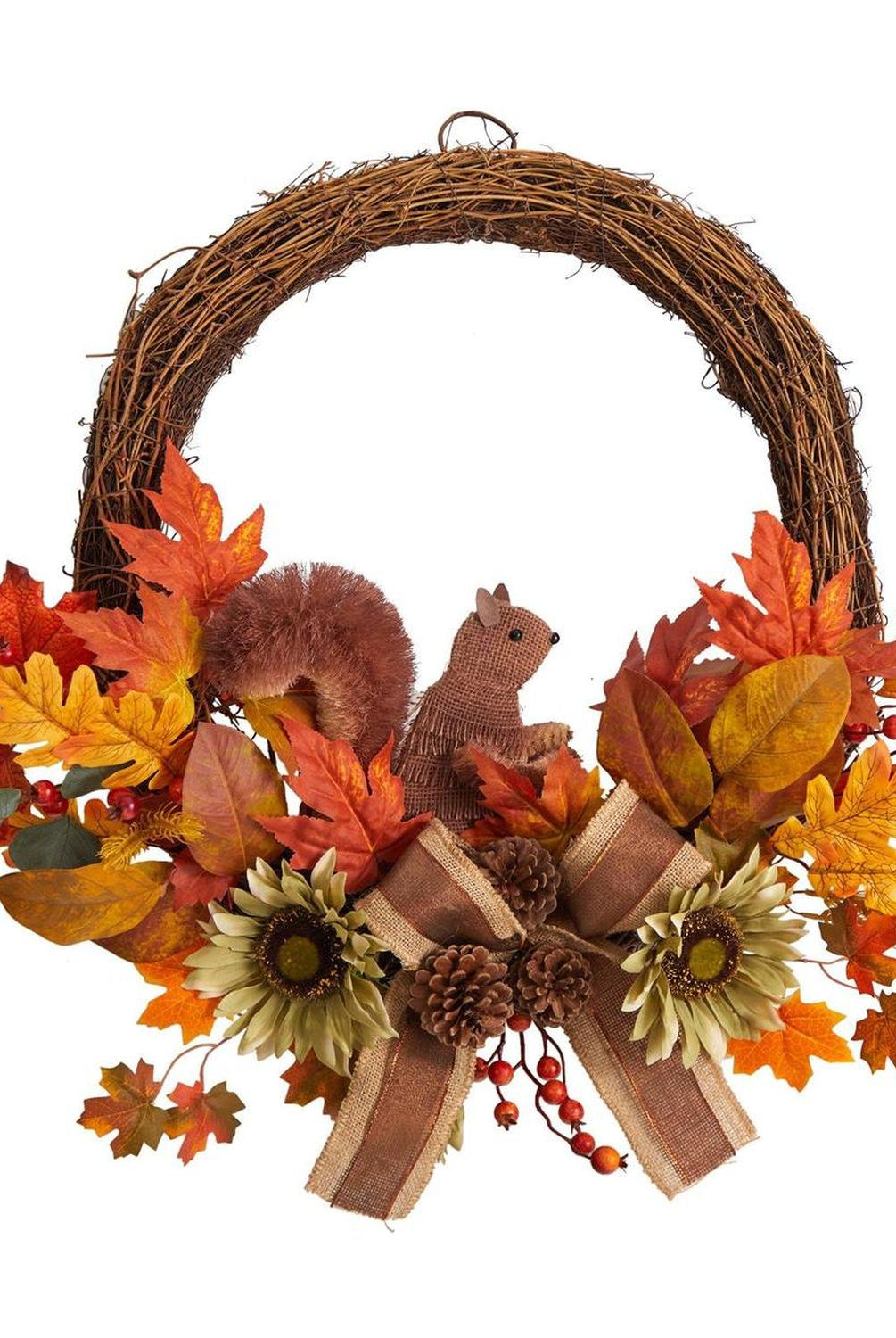 26” Fall Harvest Artificial Autumn Wreath with Twig Base and Squirrel
