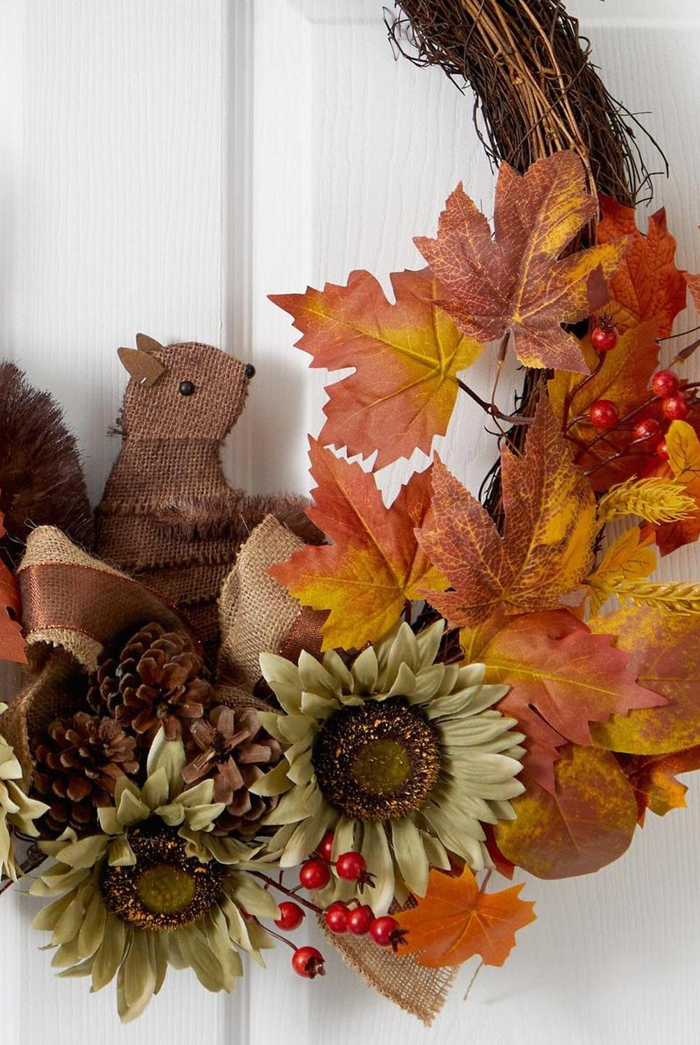 26” Fall Harvest Artificial Autumn Wreath with Twig Base and Squirrel