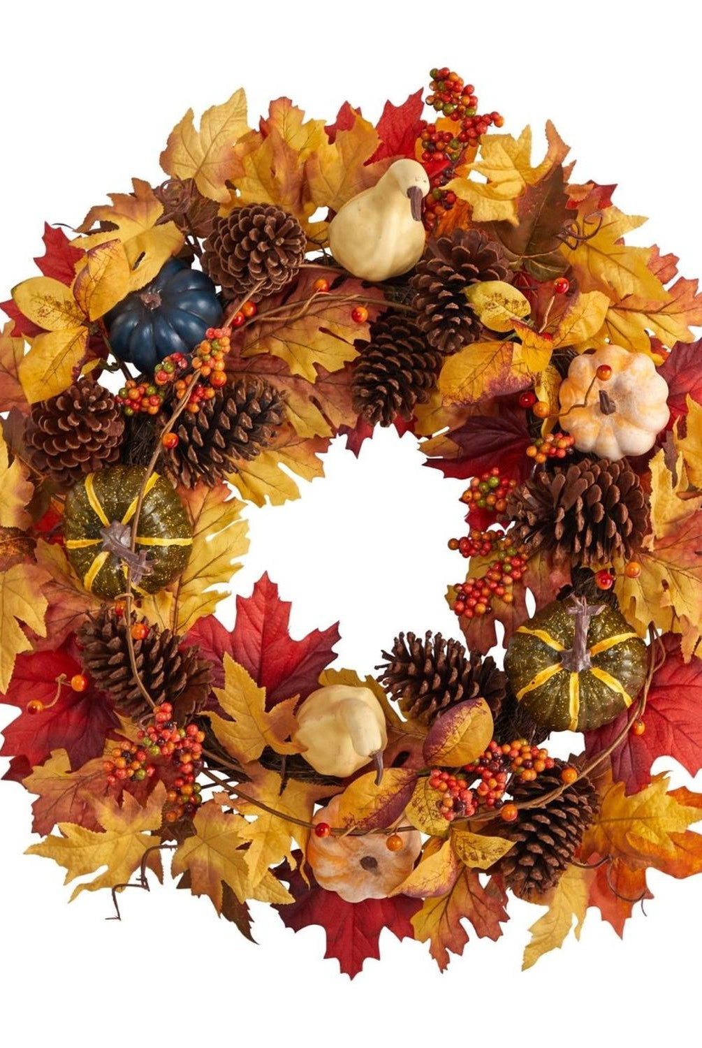 26” Fall Pumpkin, Gourd, Pinecone and Maple Leaf Artificial Autumn Wreath