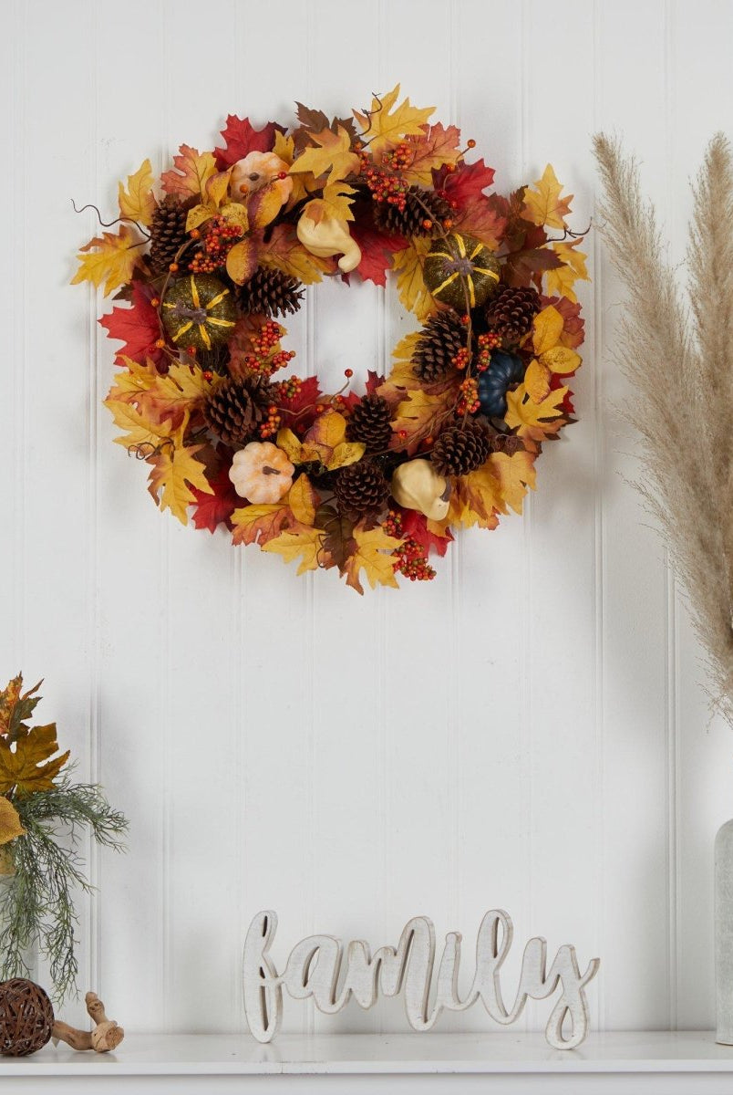 Shop For 26” Fall Pumpkin, Gourd Maple Leaf Autumn Wreath