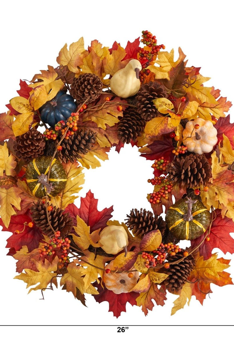 Shop For 26” Fall Pumpkin, Gourd Maple Leaf Autumn Wreath