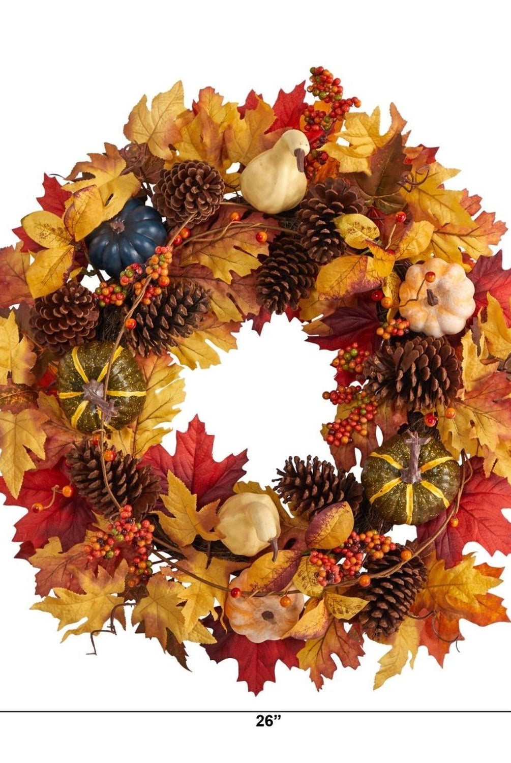 26” Fall Pumpkin, Gourd, Pinecone and Maple Leaf Artificial Autumn Wreath