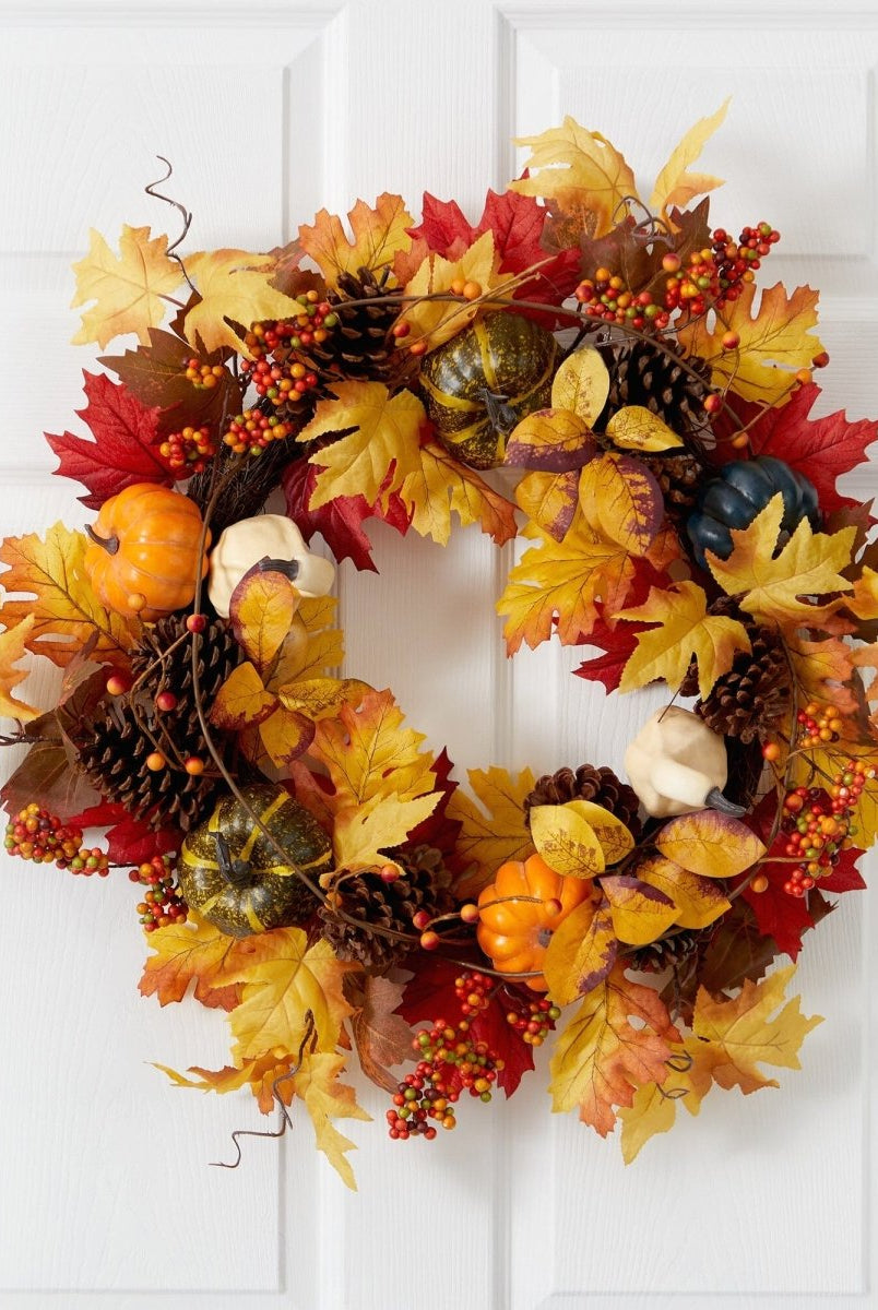 Shop For 26” Fall Pumpkin, Gourd Maple Leaf Autumn Wreath