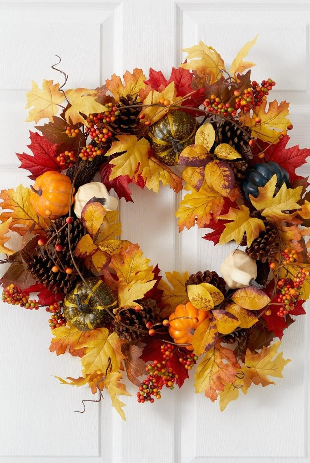 26” Fall Pumpkin, Gourd, Pinecone and Maple Leaf Artificial Autumn Wreath