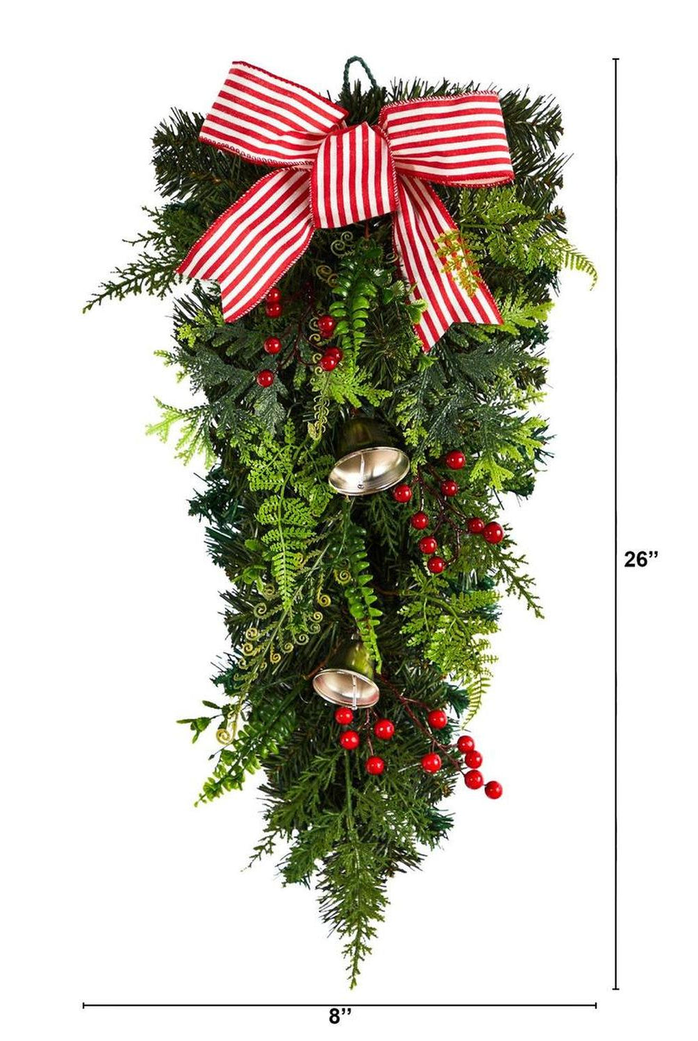 26" Holiday Christmas Bells and Bow Artificial Swag"