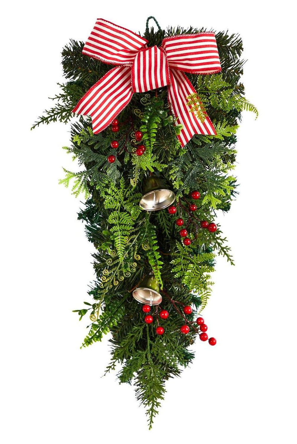 26" Holiday Christmas Bells and Bow Artificial Swag"