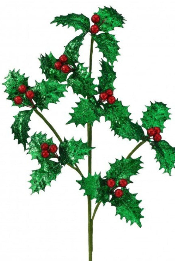Shop For 27 inch Metallic Glitter Holly Spray