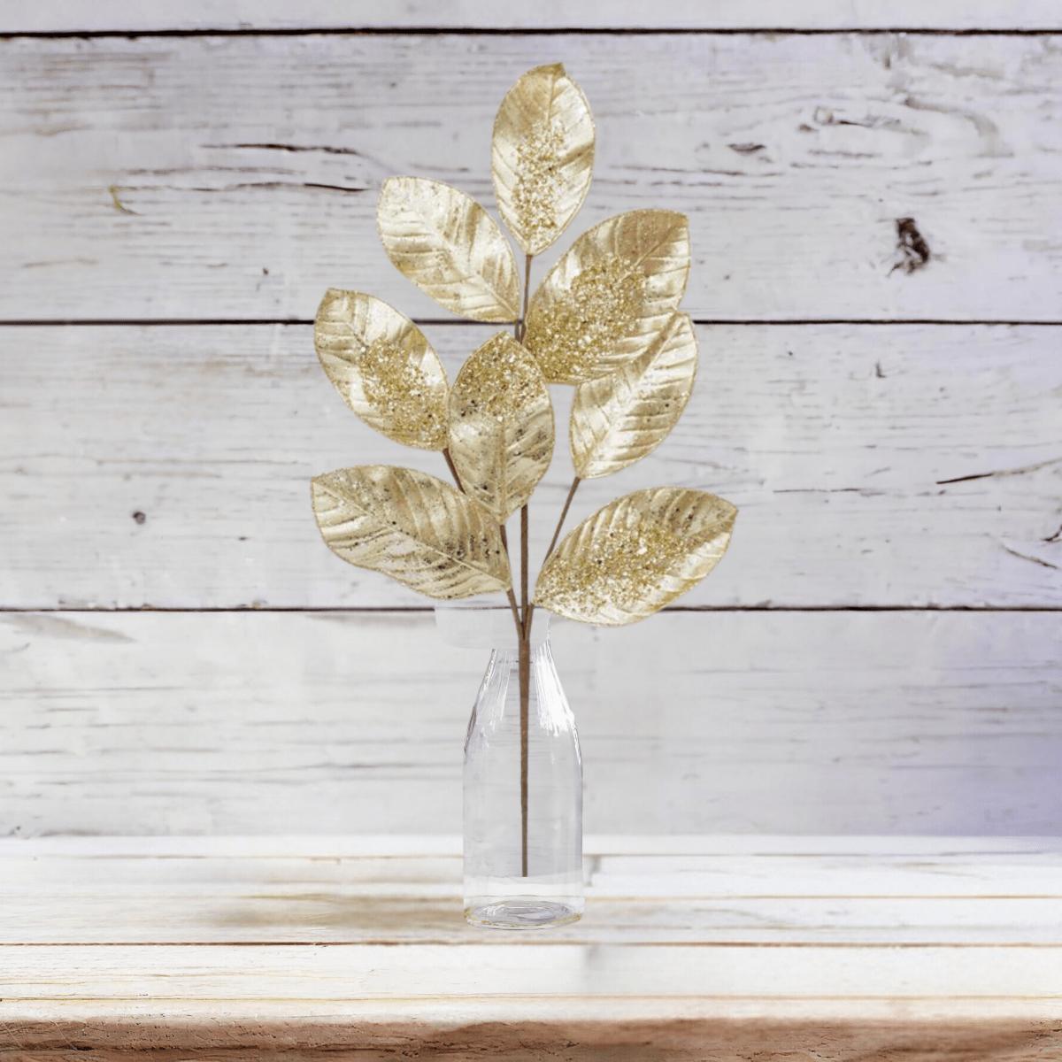 Shop For 27" Metallic Magnolia Leaf Spray: Gold