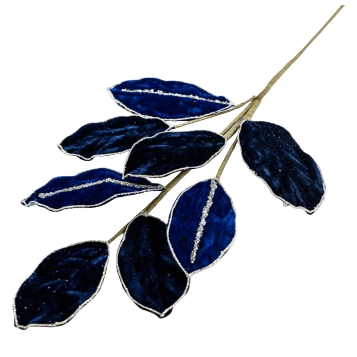 Shop For 27" Velvet Magnolia Leaf Spray: Navy Blue