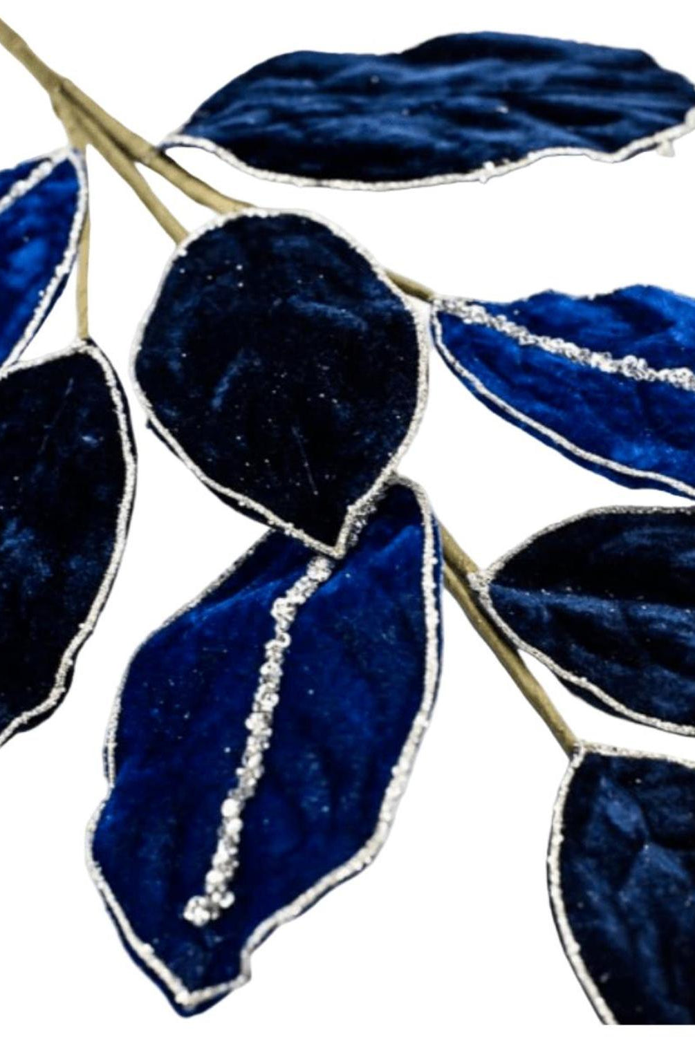 Shop For 27" Velvet Magnolia Leaf Spray: Navy Blue