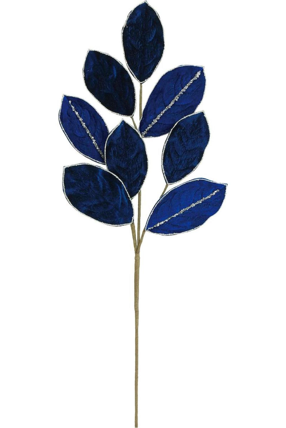 Shop For 27" Velvet Magnolia Leaf Spray: Navy Blue