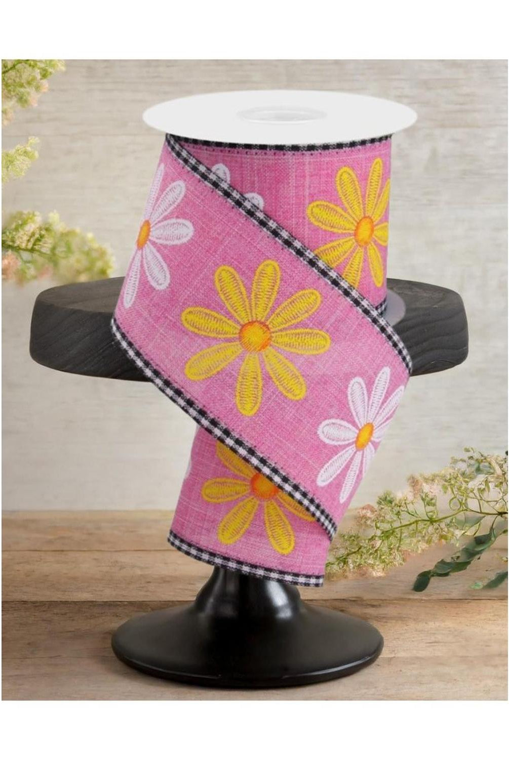 2.75" Embroidered Mixed Daisy Ribbon: Pink (10 Yards)
