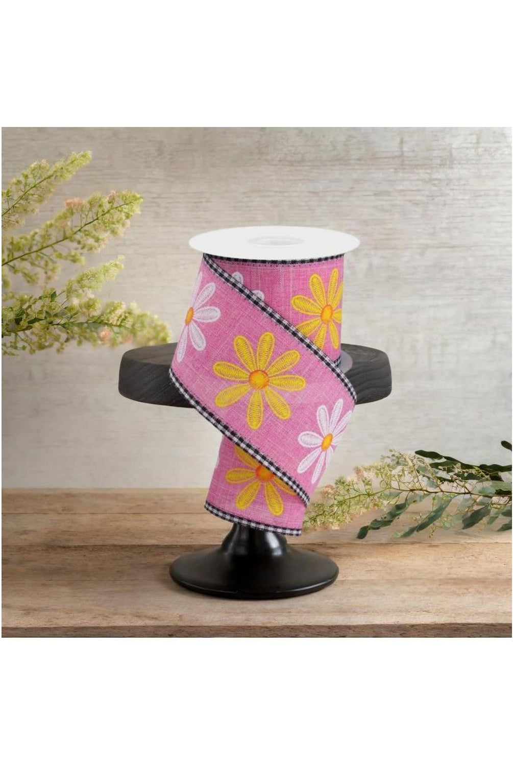 2.75" Embroidered Mixed Daisy Ribbon: Pink (10 Yards)