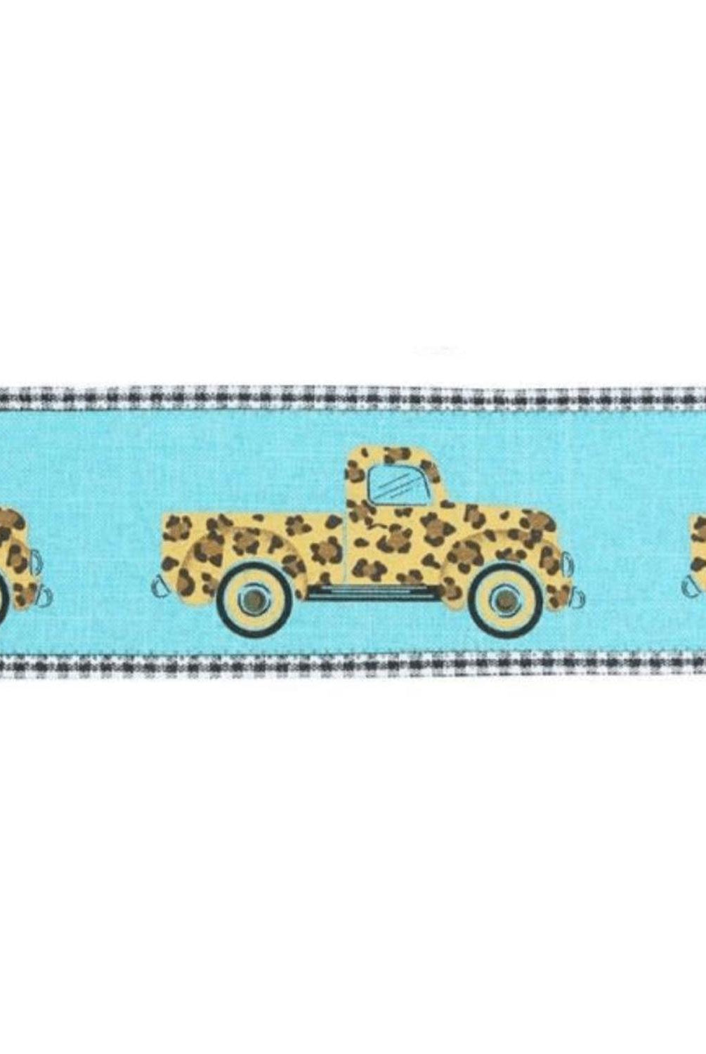 Shop For 2.75" Leopard Truck Gingham Edge Ribbon: Teal (10 Yards)