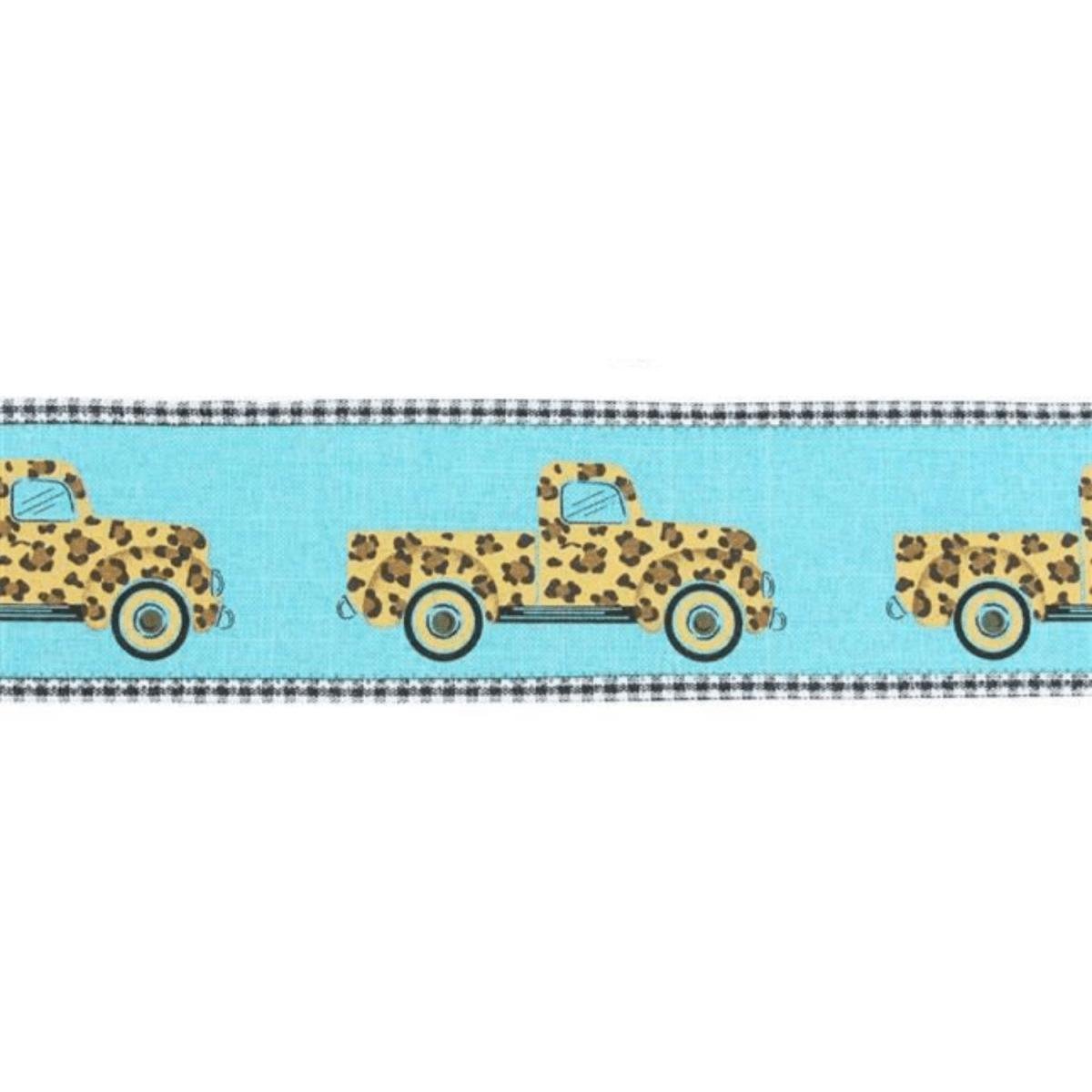Shop For 2.75" Leopard Truck Gingham Edge Ribbon: Teal (10 Yards)