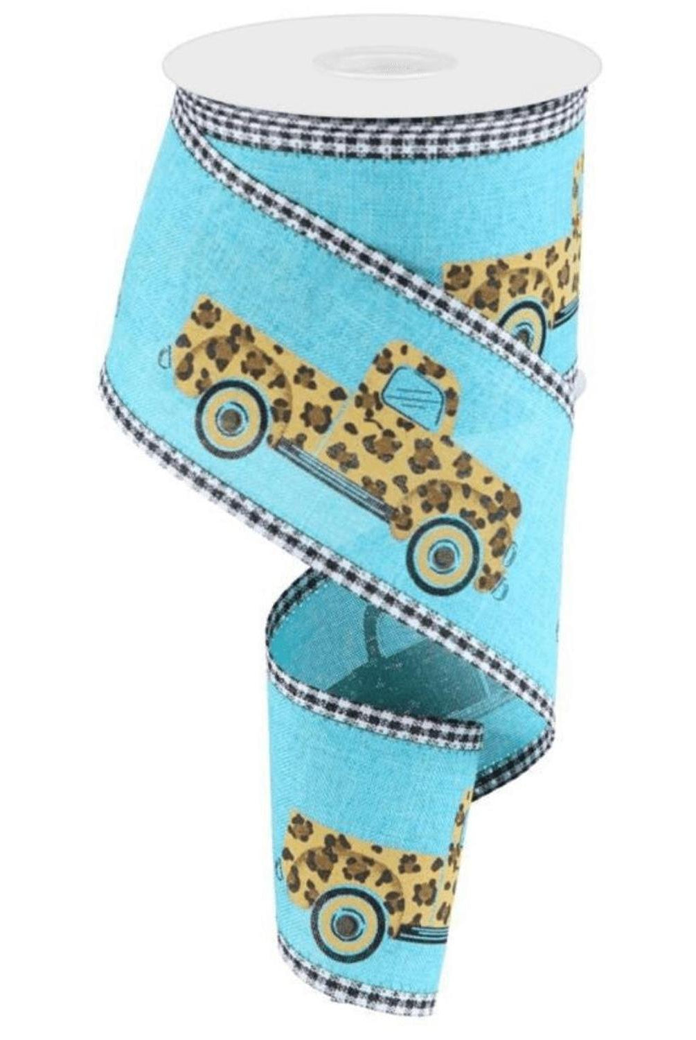 Shop For 2.75" Leopard Truck Gingham Edge Ribbon: Teal (10 Yards)