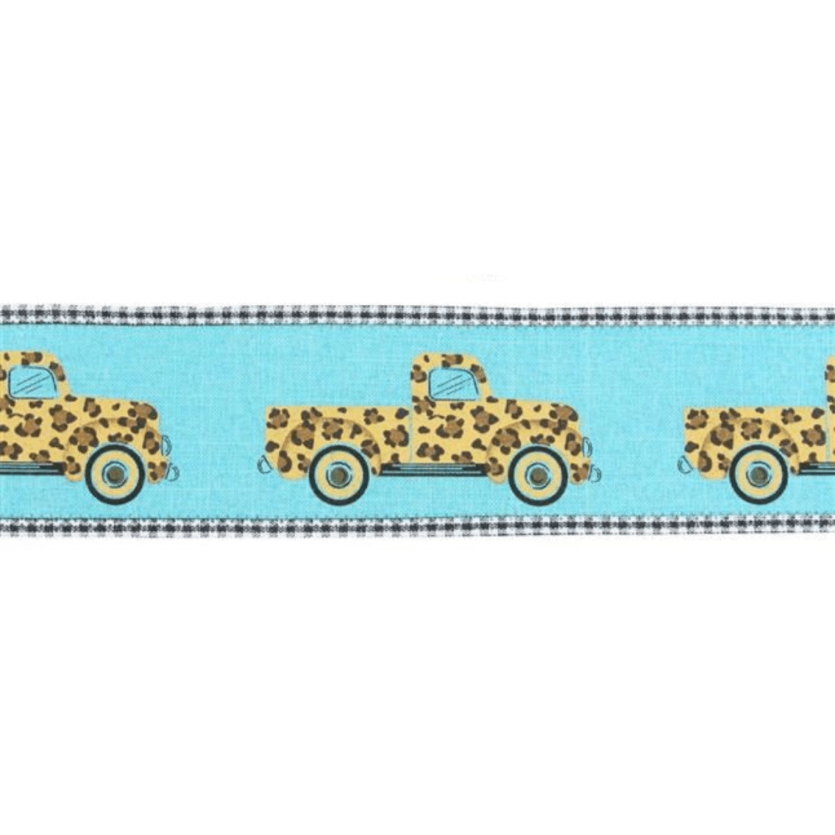 Shop For 2.75" Leopard Truck Gingham Edge Ribbon: Teal (10 Yards)
