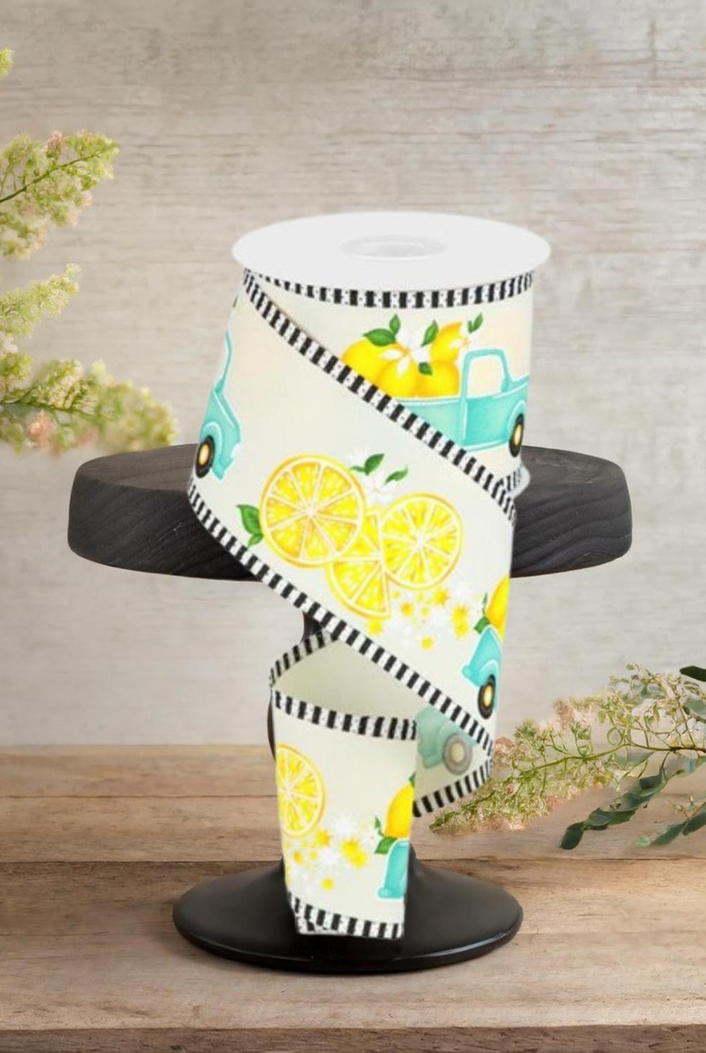 Shop For 2.75" Truck with Lemons Stripe Ribbon: Ivory (10 Yards)