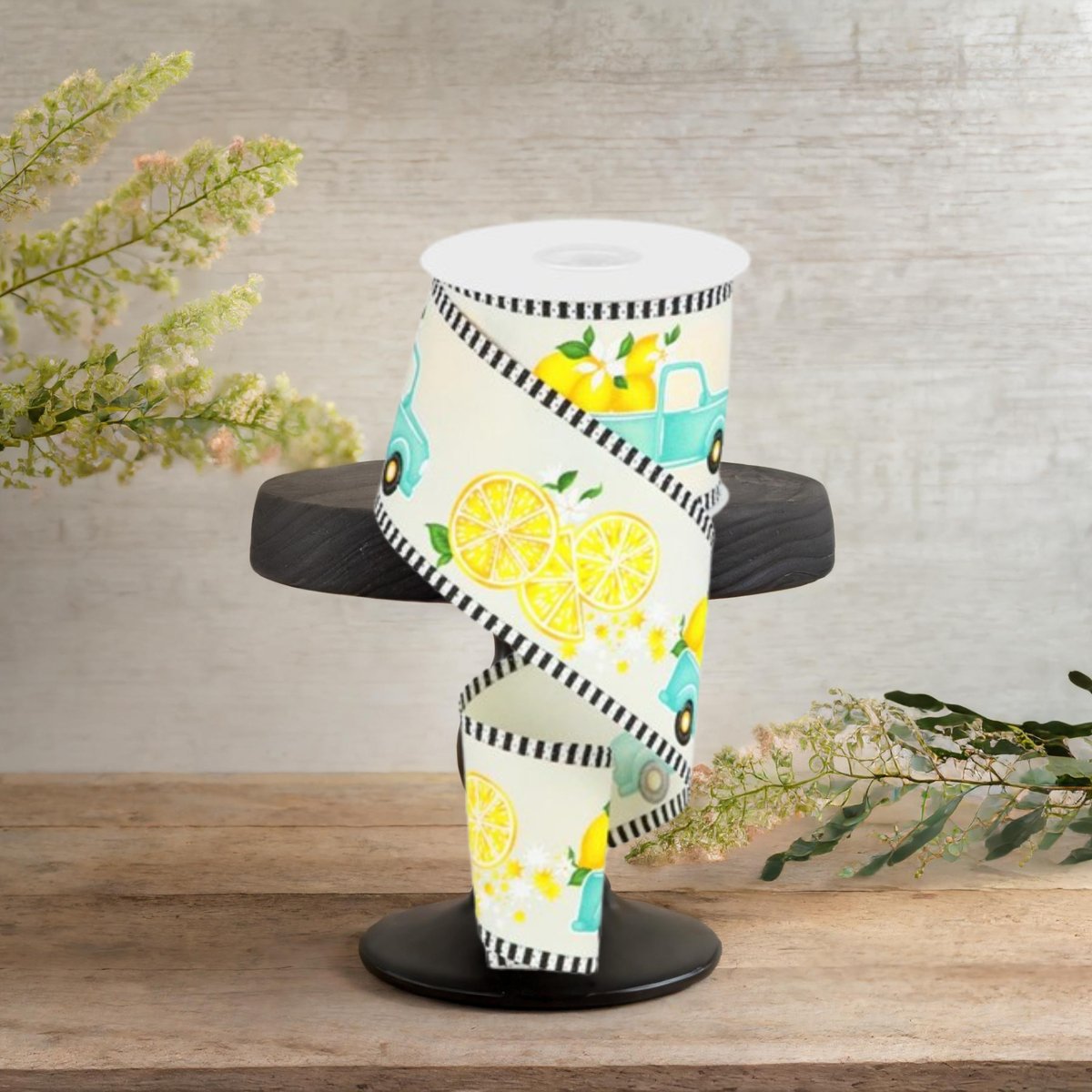 Shop For 2.75" Truck with Lemons Stripe Ribbon: Ivory (10 Yards)