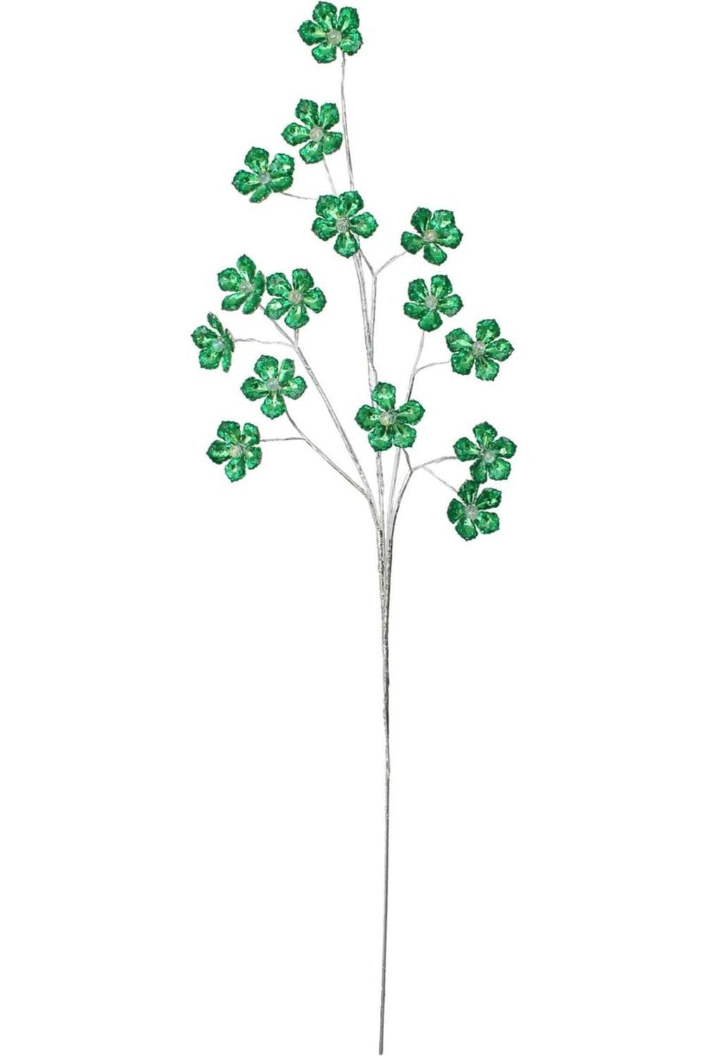 28" Flower Faux Crystal Spray: Green