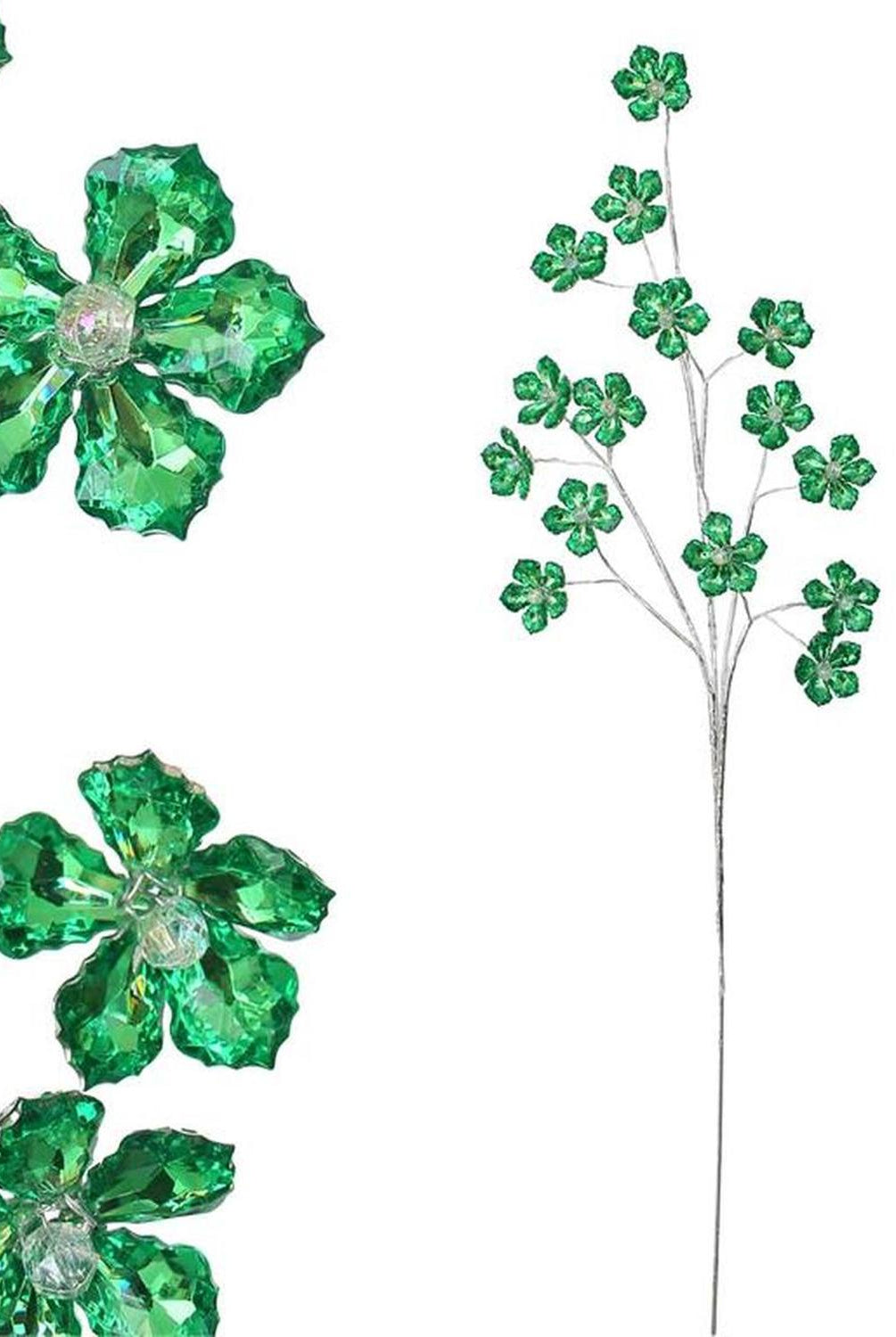 28" Flower Faux Crystal Spray: Green
