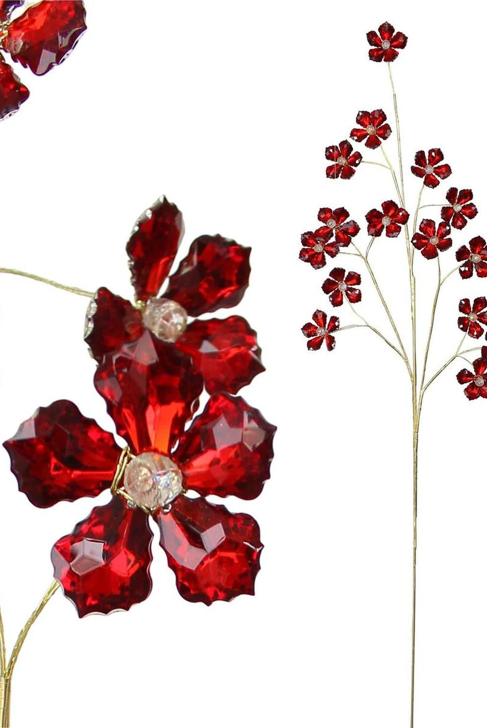 28" Flower Faux Crystal Spray: Red