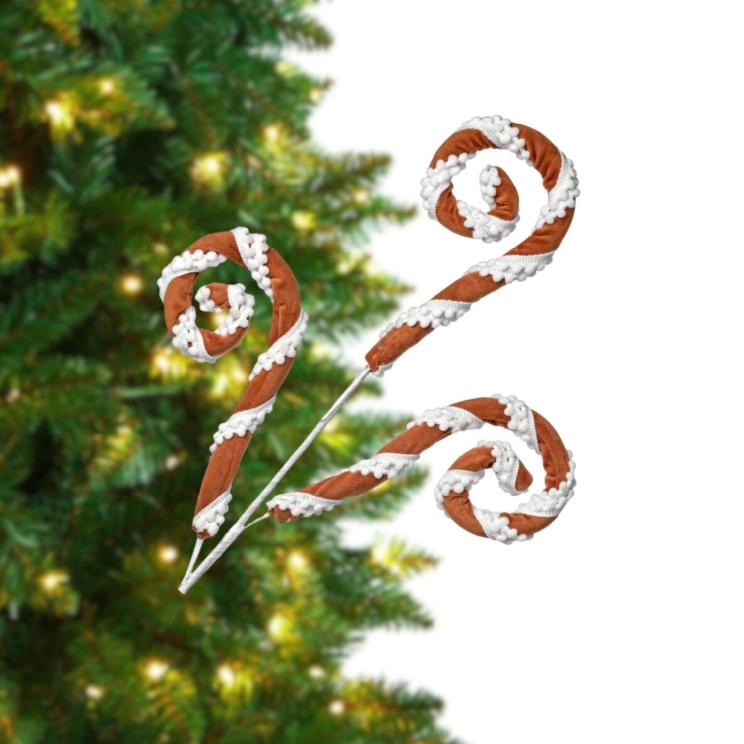 28" Gingerbread Stripe Curly Spray