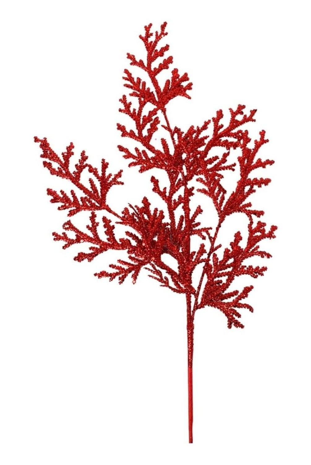 28" Glitter Lycopodium Spray: Red