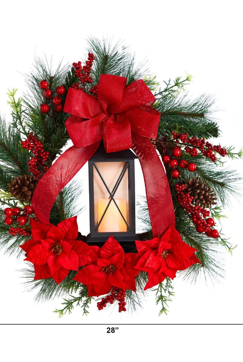 Shop For 28” Poinsettia and Berry Holiday Lantern Christmas Wreath