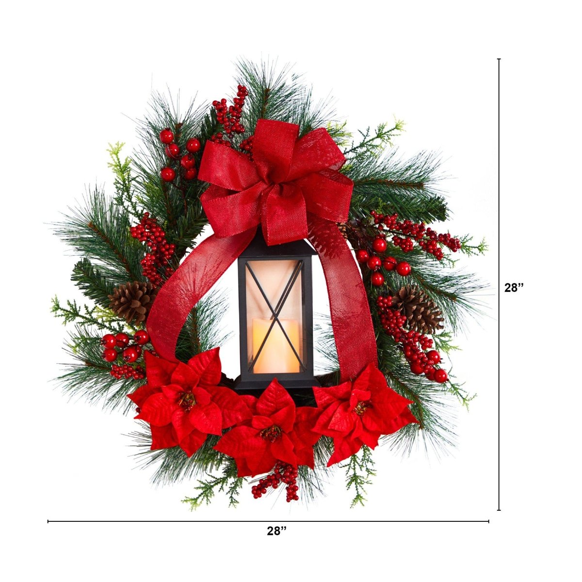 Shop For 28” Poinsettia and Berry Holiday Lantern Christmas Wreath