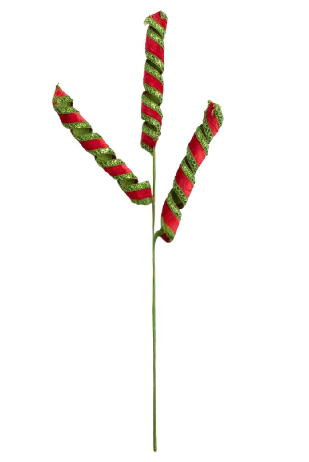 28" Stripe Tinsel Curly Spray: Red & Green