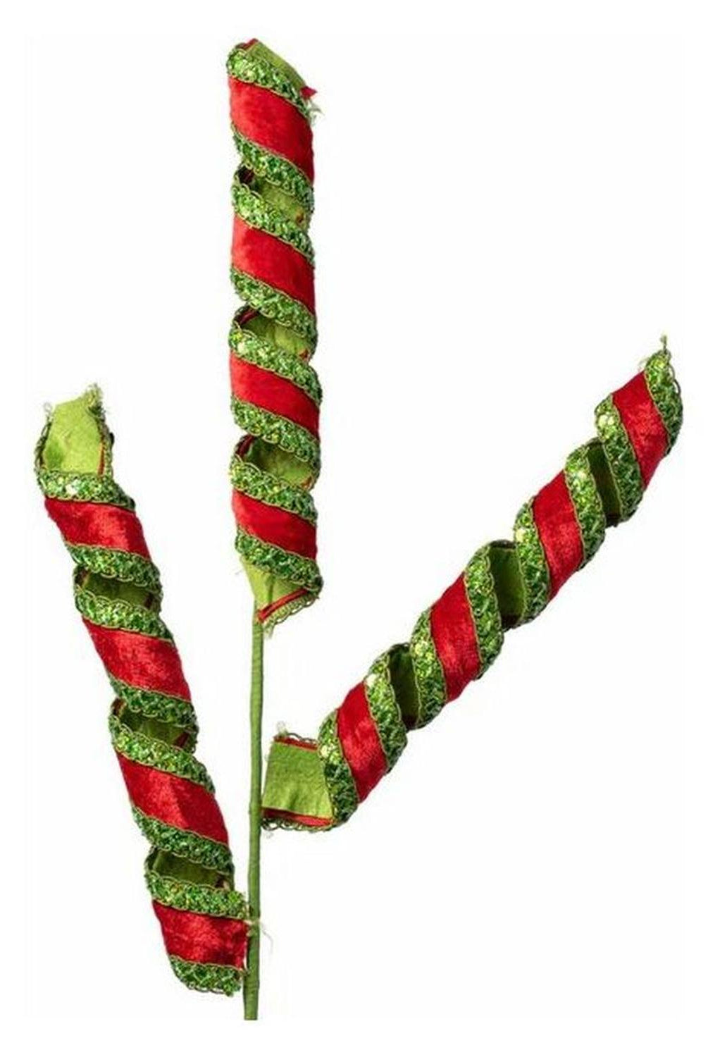28" Stripe Tinsel Curly Spray: Red & Green