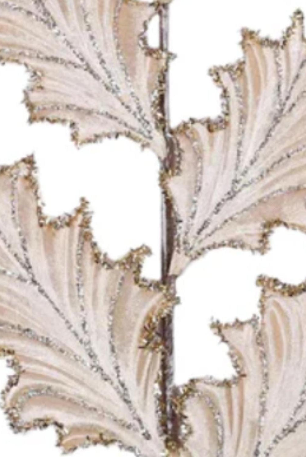 28" Tinsel Holly Leaf Spray: Champagne