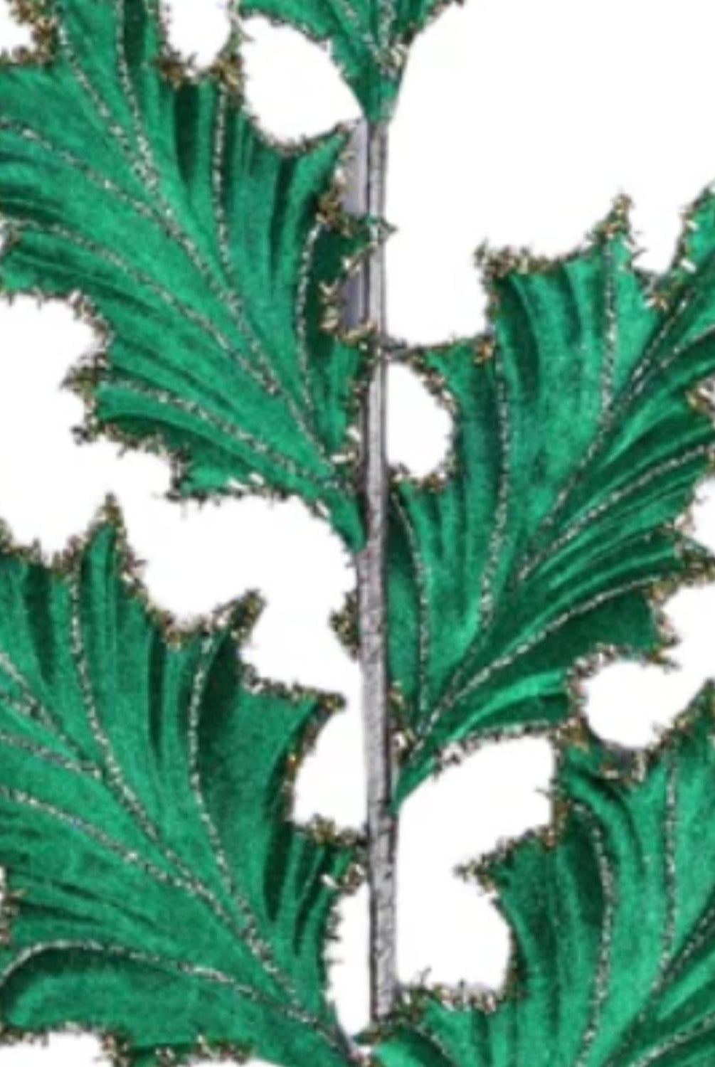 28" Tinsel Holly Leaf Spray: Emerald Green
