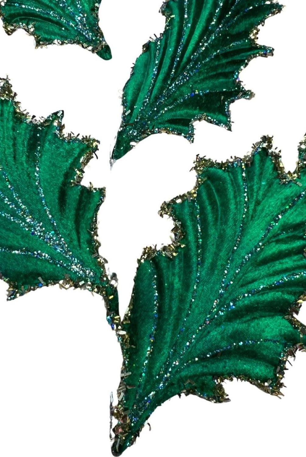 28" Tinsel Holly Leaf Spray: Emerald Green