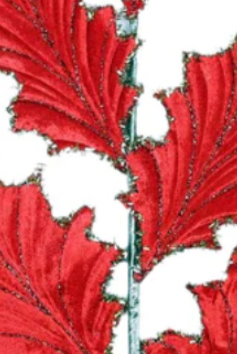 28" Tinsel Holly Leaf Spray: Red