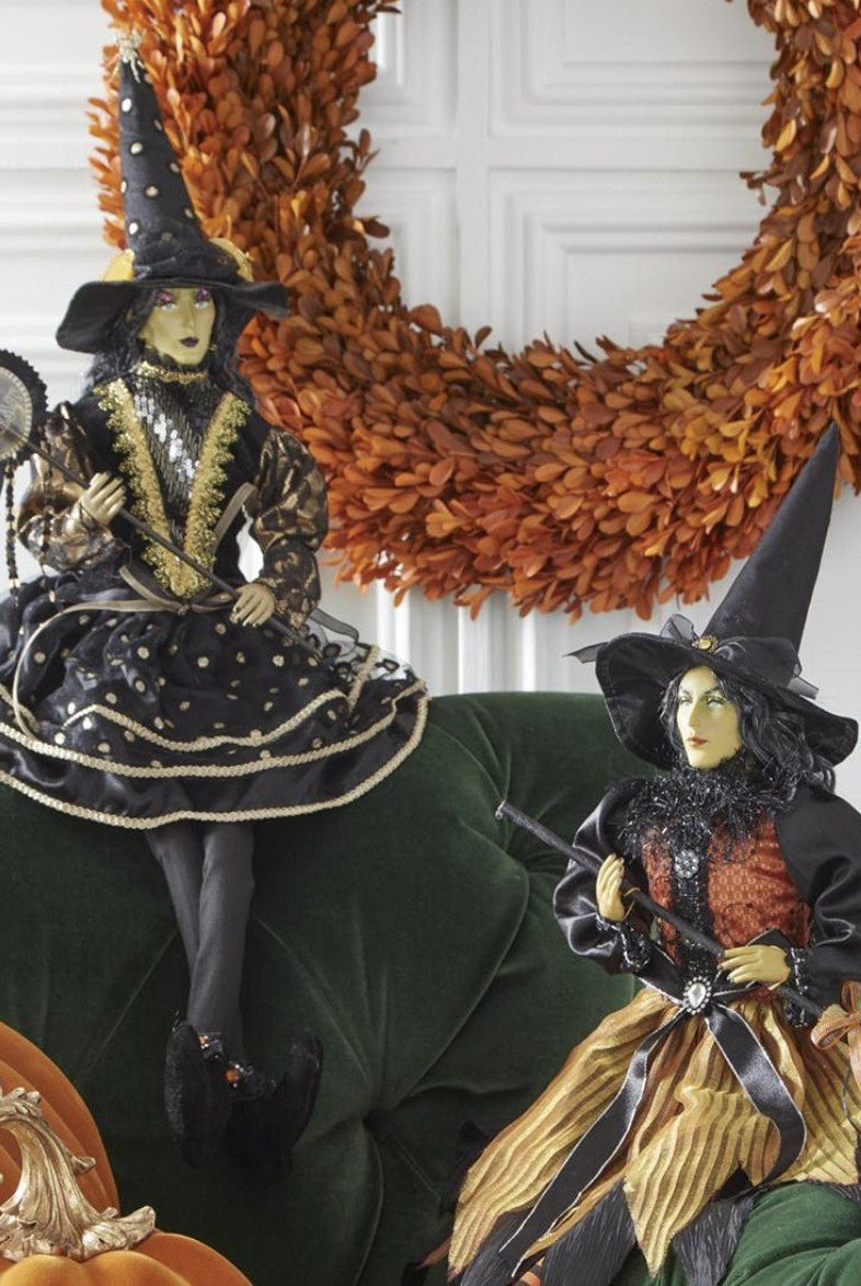 Shop For 28in Clara Sitting Witch w/Black and Gold Dot Dress